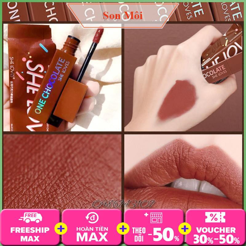 Son kem lì She Loves Silky Chocolate Lip Gloss mịn không phai