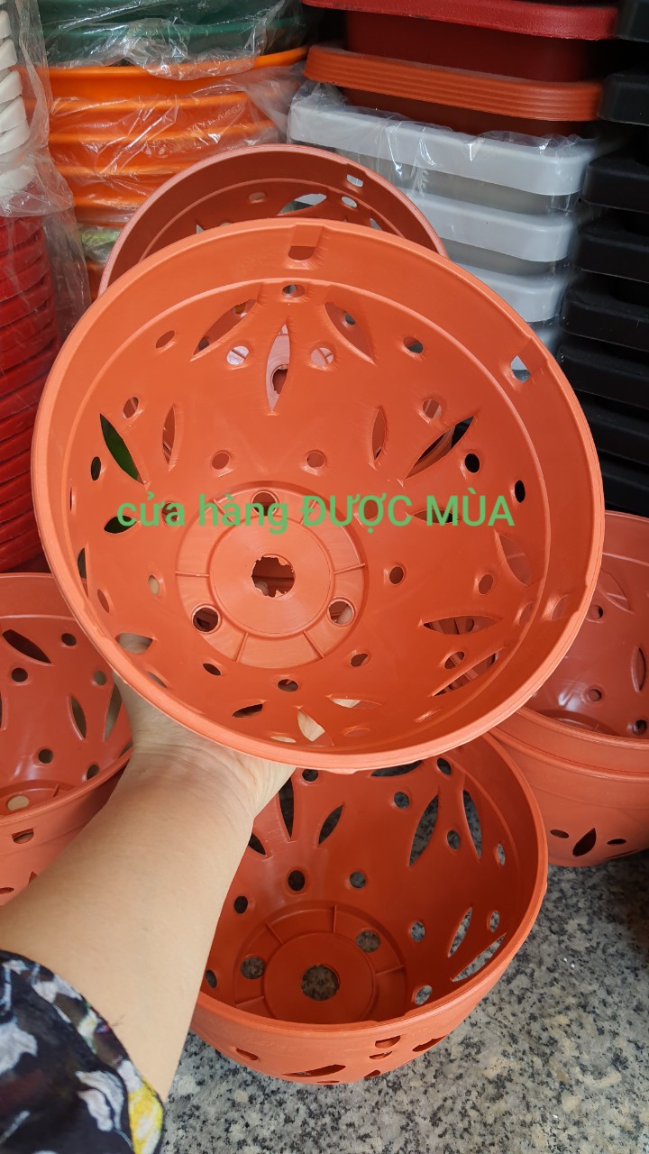 Combo 10 chậu nhựa trồng lan kiểu giả đất đường kính 21cm