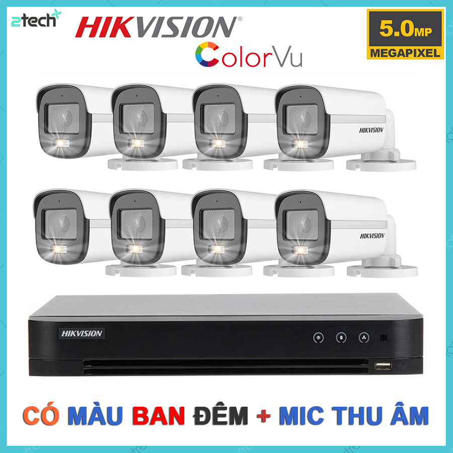 Bộ camera quan sát hikvision 8 kênh 5.0mp có màu ban đêm tích hợp mic thu âm