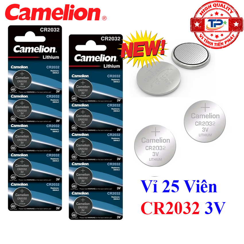 Vỉ 25 viên pin CMOS CR2032 Camelion Lithium Battery 3V (mẫu mới)