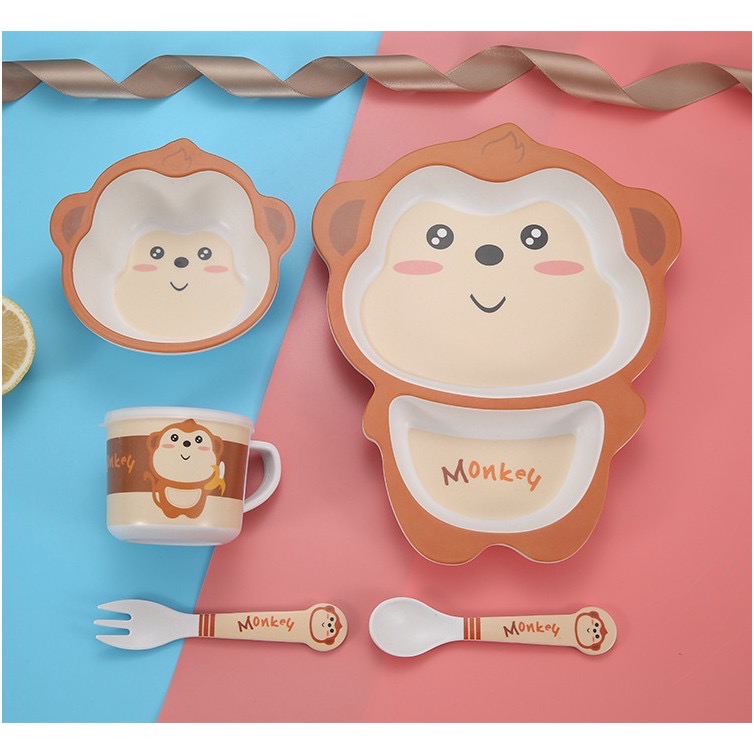 Bộ bát ăn dặm sợi tre hình thú cho bé Bamboo