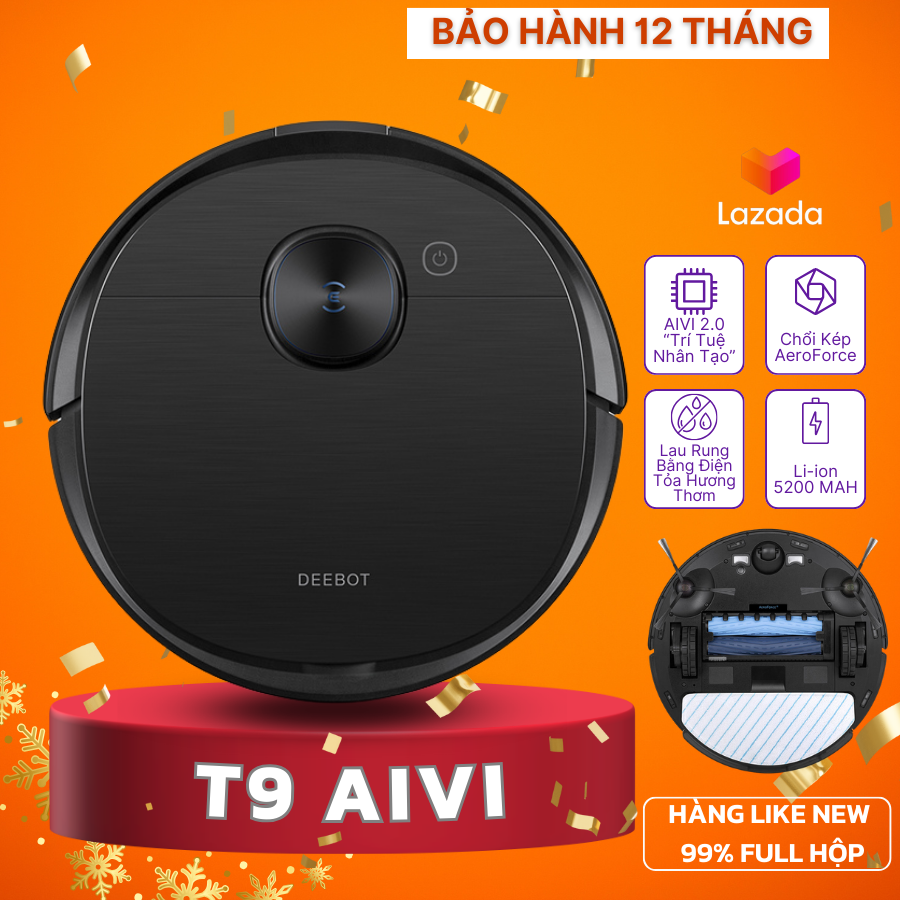 Robot hút bụi Ecovacs Deebot T9 AIVI - Lực hút 3000Pa - Thiết kế chổi kép AeroForce chống rối tóc - Hàng LIKE NEW 99% -BH 12 Tháng - Giao Nhanh 2h HCM - Lắp Đặt Tại Nhà