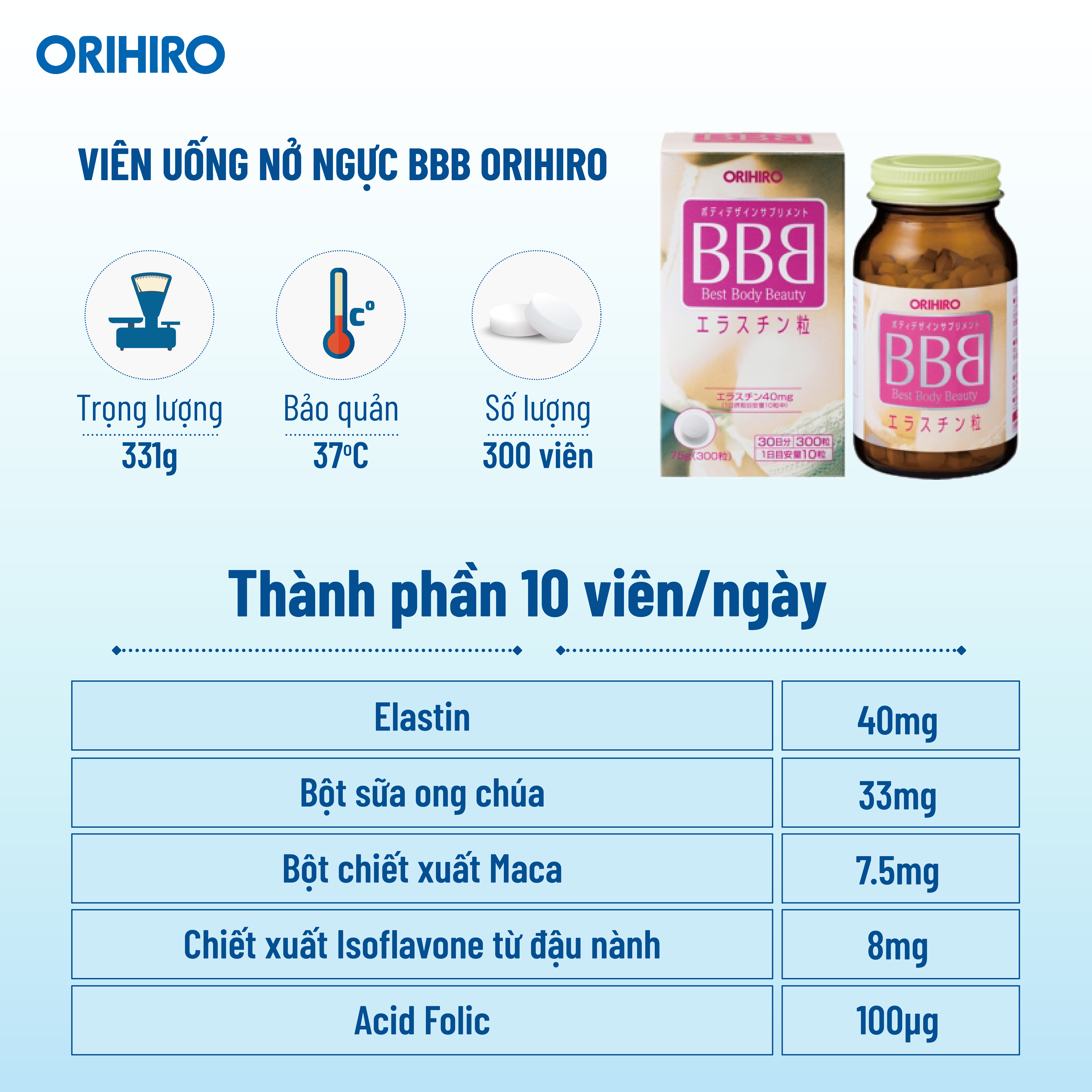 Viên Uống BBB Best Beauty Body Orihiro 300 Viên