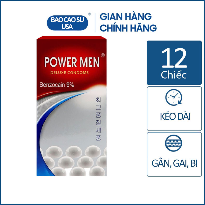 Bao cao su Power Men Ngọc Trai có gân, gai, bi và kéo dài thời gian quan hệ hộp 12 chiếc
