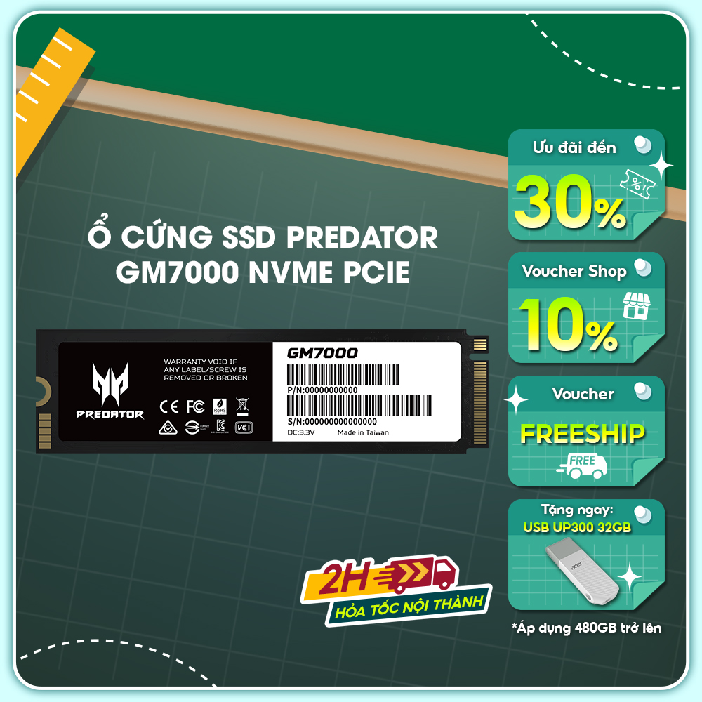 Ổ cứng ssd acer predator gm7000 nvme pcie gen4 gaming - hàng chính hãng bảo hành 5 năm - ổ cứng gắn trong ssd dung lượng 512gb | 1tb | 2tb