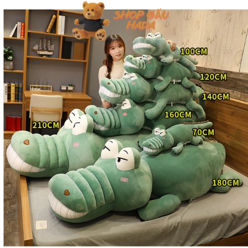 Gối Ôm Gấu Bông Cá Sấu Mặt Ngáo Cute - Gấu Bông Cá Sấu Khổng Lồ Vải Co Giãn 4 Chiều Siêu Mềm Mịn