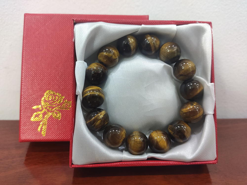 Vòng tay phong thủy đá mắt cọp vàng 14 ly