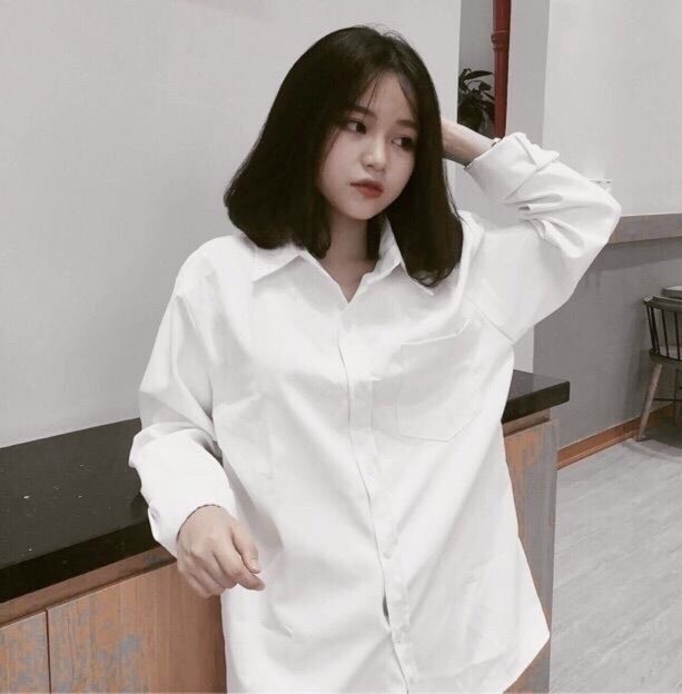 Áo Sơ Mi Trắng Trơn Basic Oversize Nam Nữ Học Sinh/ Sơ Mi Trắng Đi Học Nam Nữ W21