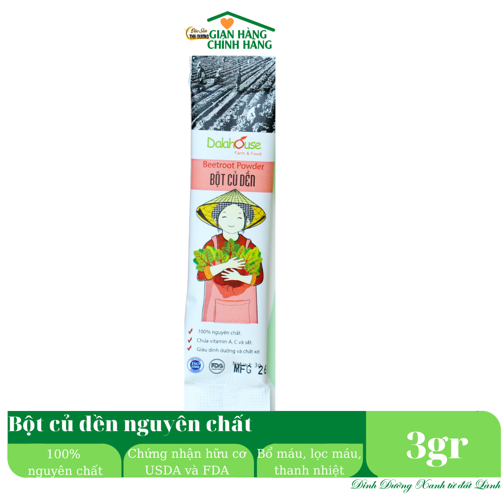Bột củ dền hữu cơ sấy lạnh Dalahouse - Gói dùng thử 3gr - Thúc đẩy sức khỏe tim mạch, hỗ trợ giải độc gan, tăng cường thể lực