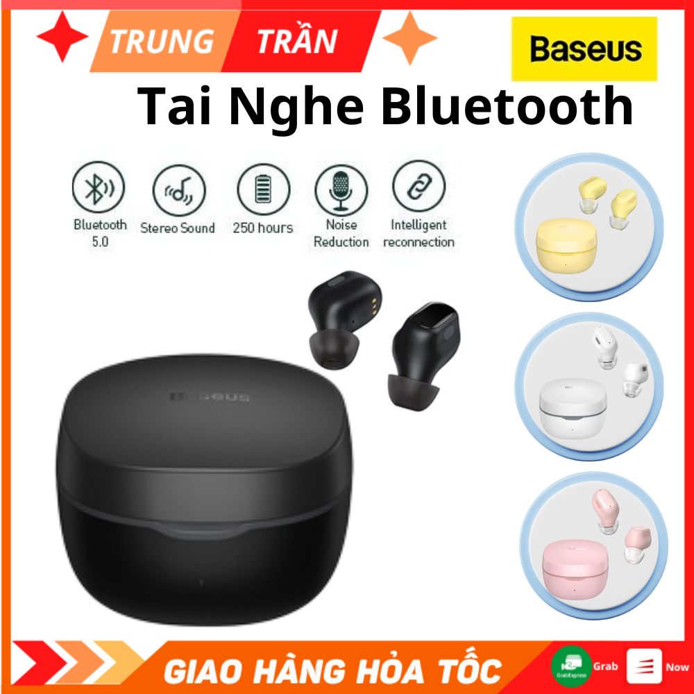 Tai nghe bluetooth không dây baseus chống ồn blt 5.0, thiết kế nhỏ gọn xinh xắn tương thích mọi thiết bị bh 12 tháng