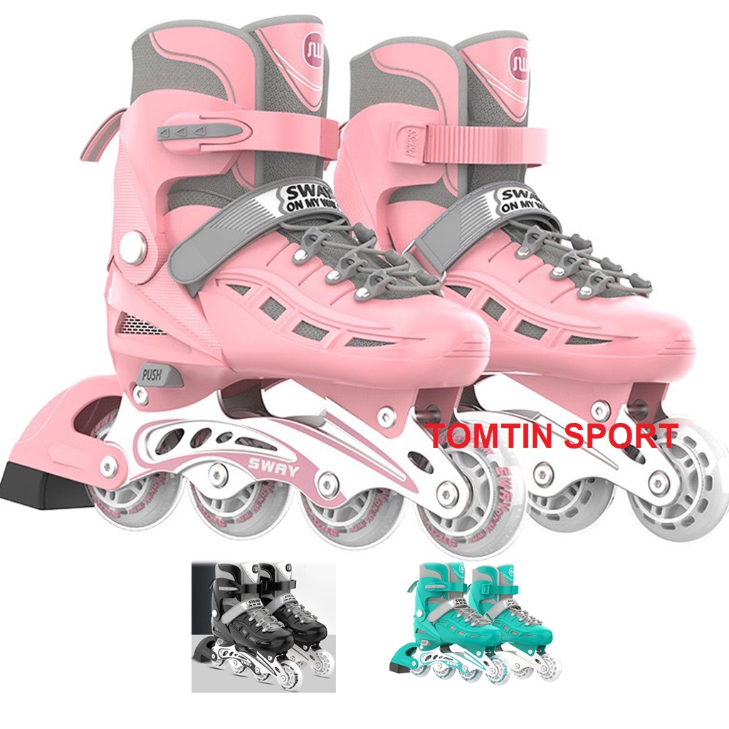 Giày trượt patin trẻ em cao cấp SWAY bánh cao su sáng led tặng kèm bảo hộ