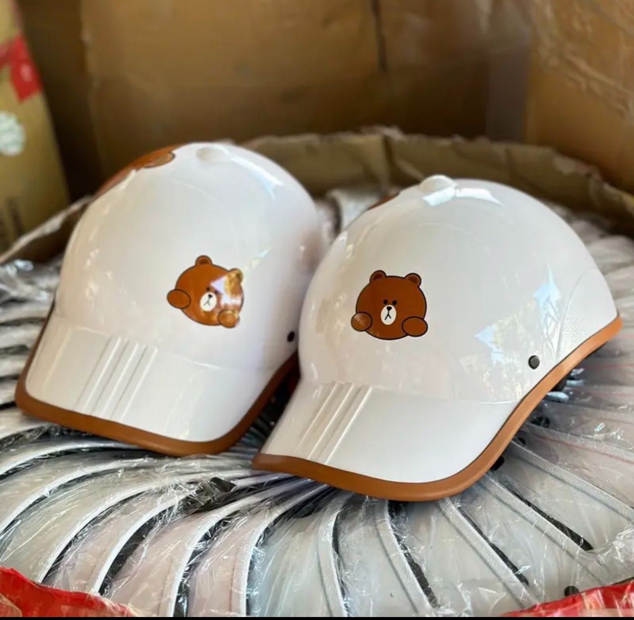 Nón bảo hiểm kết gấu panda có lỗ cột tóc mẫu mới