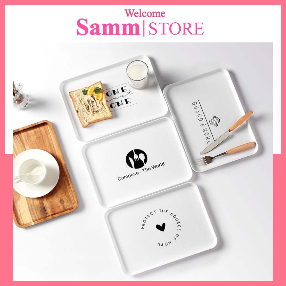 Khay Đựng Đồ Ăn, Đồ uống Cute Hình Chữ Nhật , Khay Phục Vụ Đồ Uống Thức Ăn