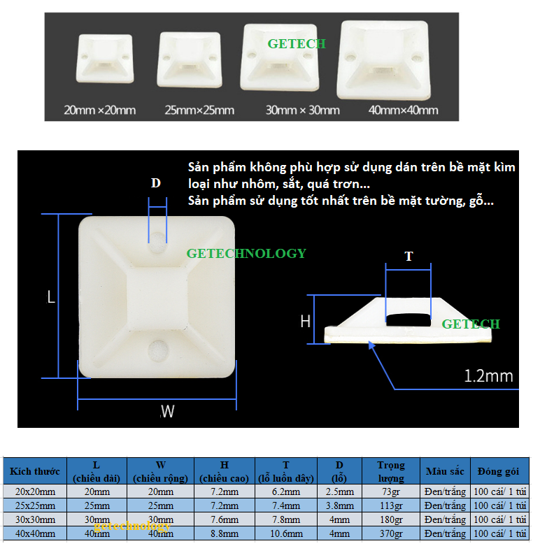 ĐẾ DÁN CỐ ĐỊNH DÂY RÚT, DÂY THÍT NHỰA,MIẾNG DÁN CỐ ĐỊNH DÂY THÍT, GỐI ĐỠ DÂY ĐIỆN