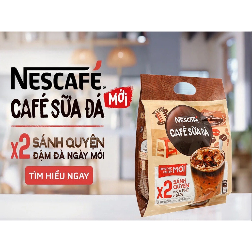 NESCAFE sữa đá Túi 25 gói nhân đôi sánh quyện, chuẩn gu..Date 2024