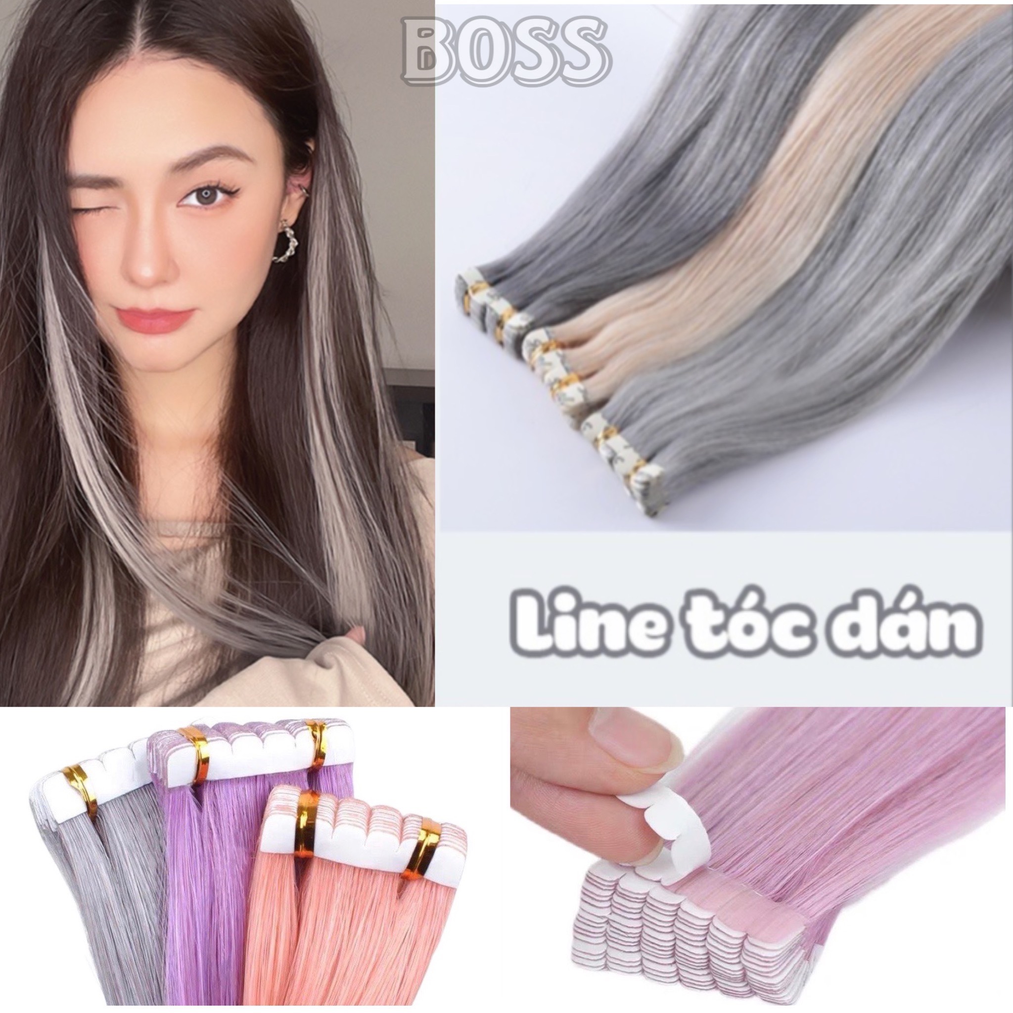 Tóc giả line dán, dán tóc nối line baby , chiều dài tóc 60-65cm