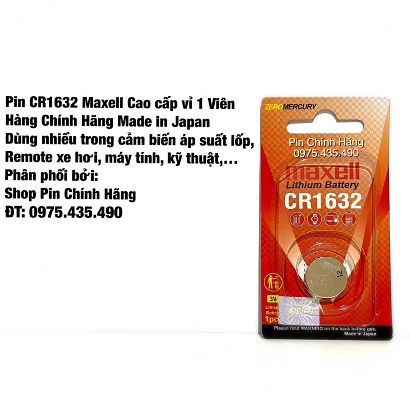 Pin cr1632 maxell cao cấp vỉ 1 viên dùng cho cảm biến áp suất lốp made in japan