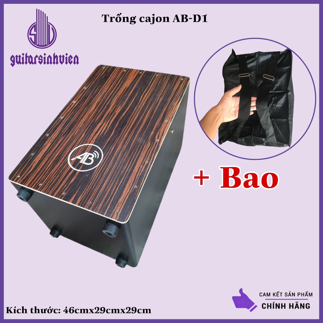 Trống AB Drum màu đen nâu cho người mới tập chơi - Tặng kèm miếng lót chống ê mông - Bảo hành 12 tháng
