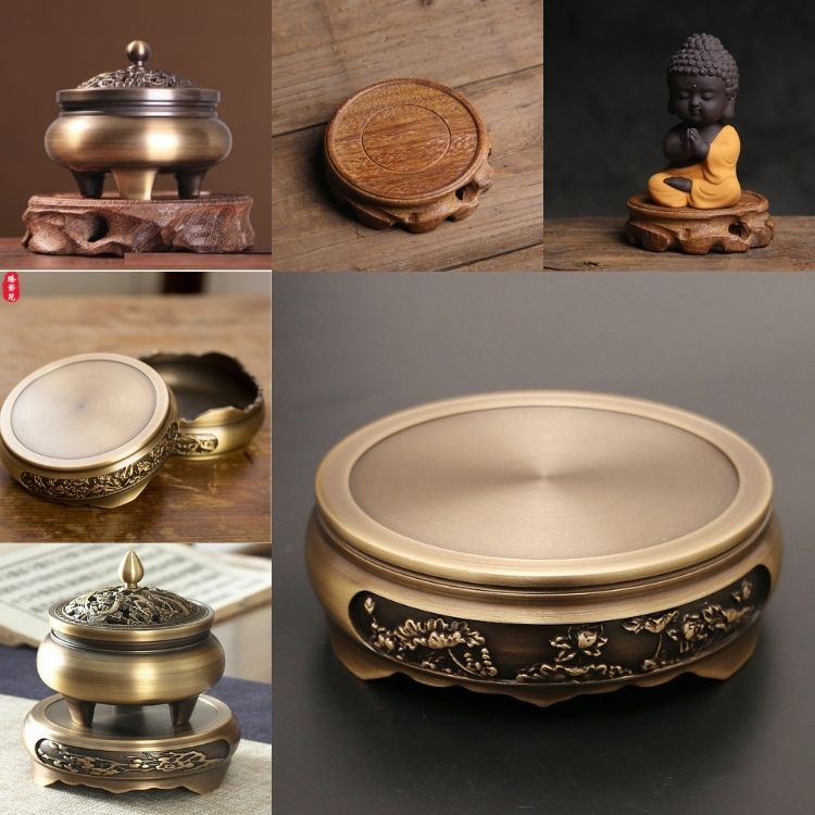 Đôn [Hàng Cao Cấp] Chân Đế Lư Hương Cóc Tỳ Hưu Ấm Trà Tượng Chất Liệu Đồng Nguyên Khối Gỗ Mun