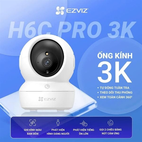 Camera WiFi 5MP Quay Quét EZVIZ H6C Pro 3K Có Màu Ban Đêm