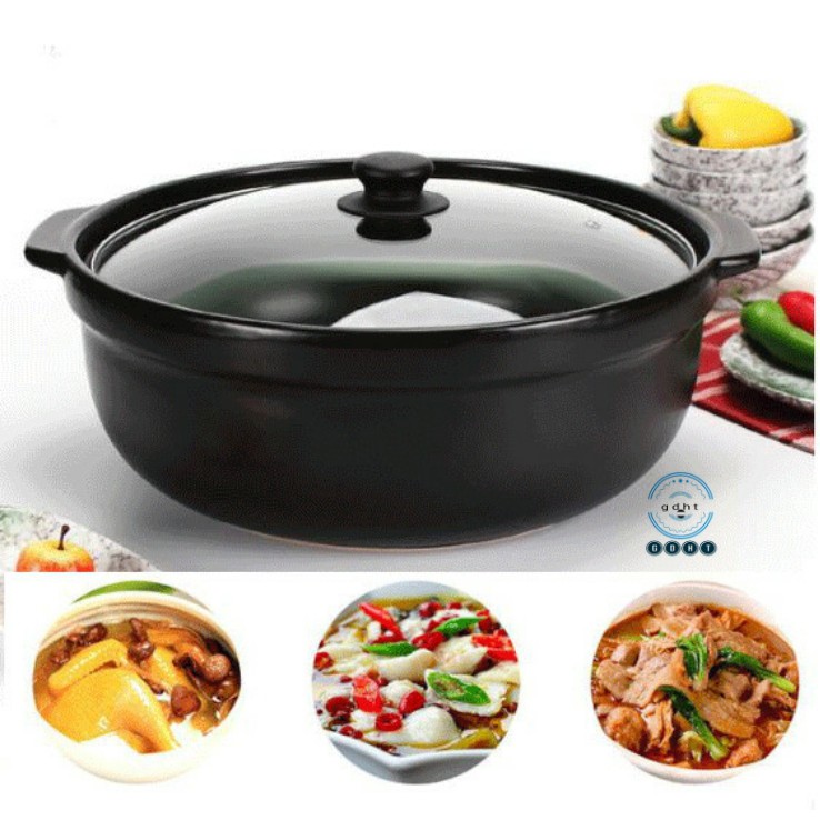 Nồi đất kho cá nắp kính, kích cỡ 1 lít, đất nung cao cấp, dùng được với lò vi sóng, chịu nhiệt -20 đến 400 độ C, bền bỉ