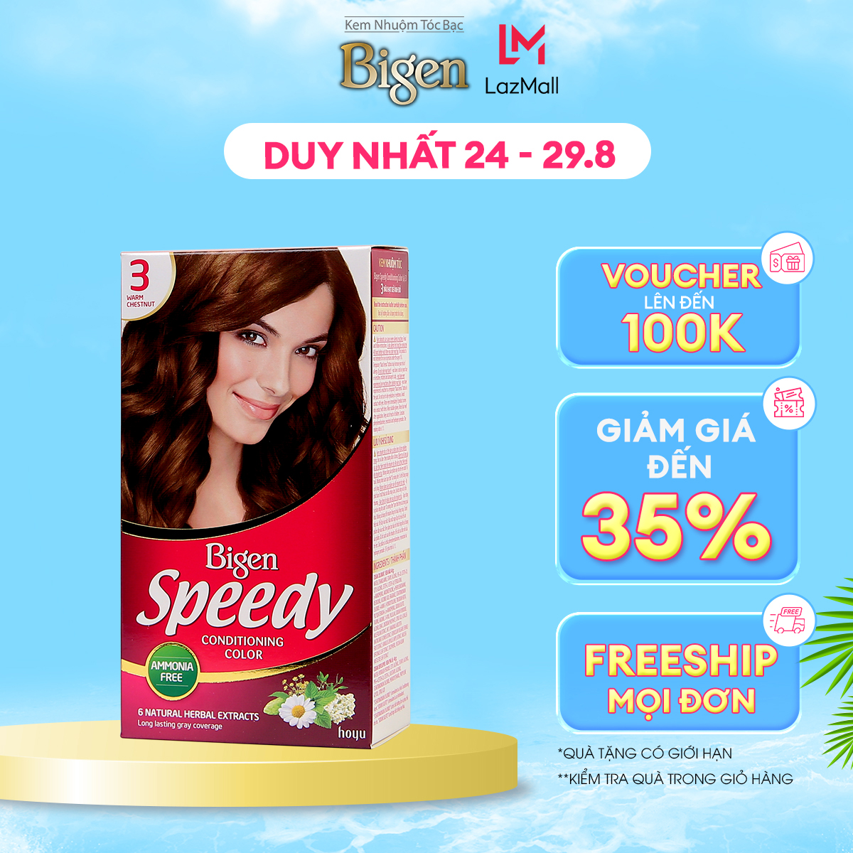 Thuốc nhuộm phủ bạc Bigen Speedy phủ bạc hoàn toàn, tông màu trẻ trung 80gr dạng kem-Nâu Hạt Dẻ Ánh Đỏ 3