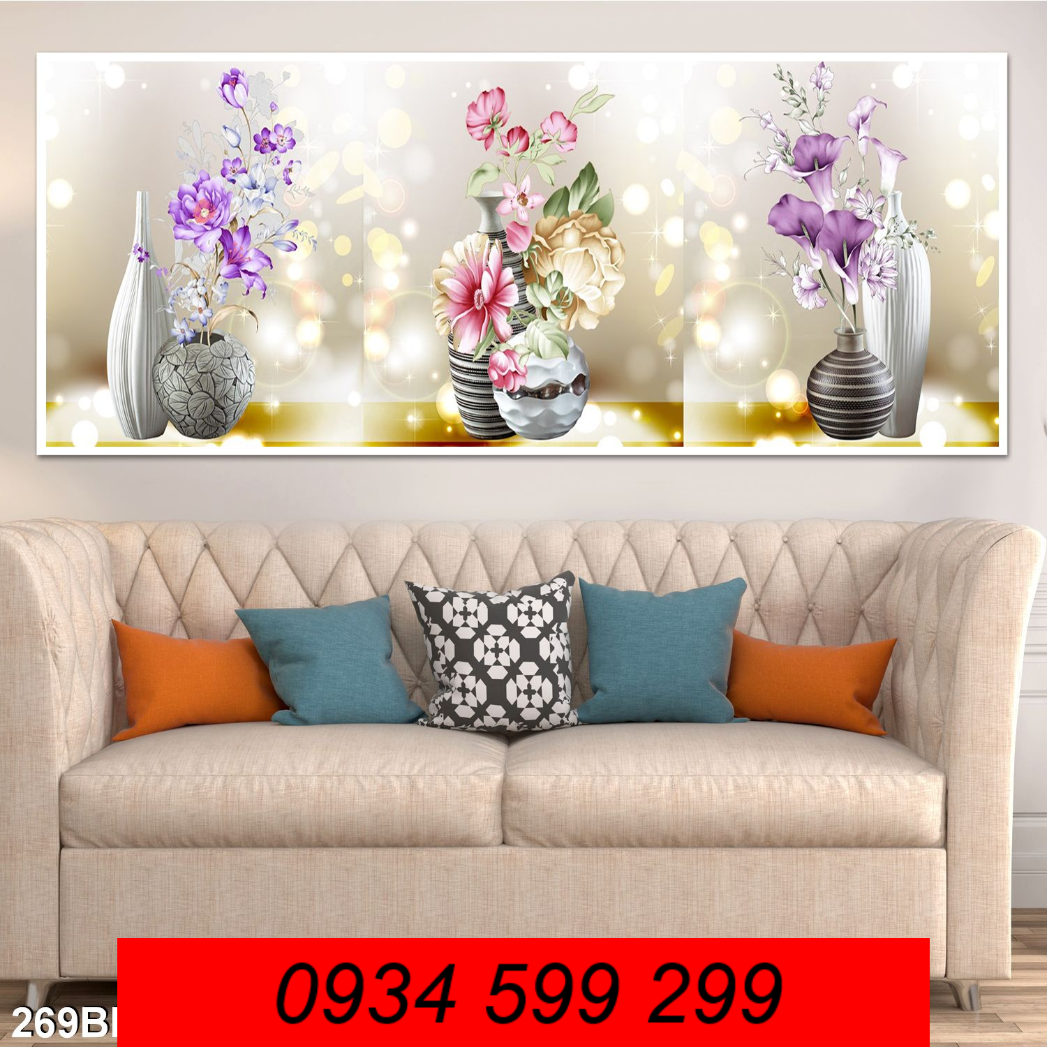 Tranh gạch men bình hoa trang trí phòng ngủ