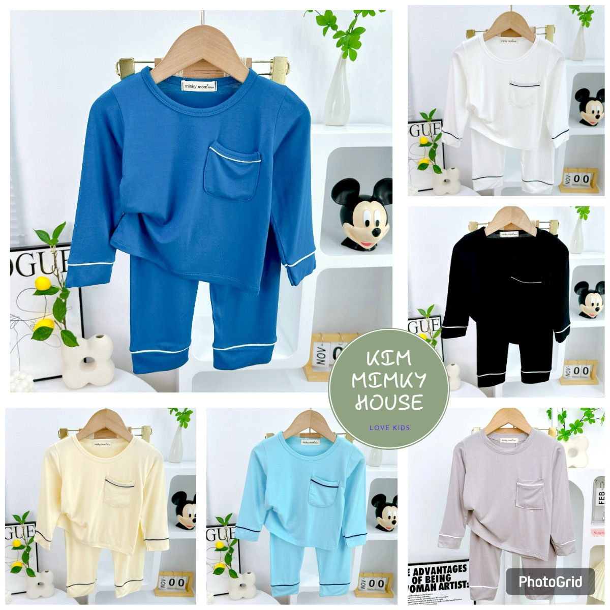 Kim060 Minky Mom Long Set (9-27kg) with Trim, Shirt with Pockets, 5 Fresh Colors, Soft and Smooth Elastic Fabric for Babies