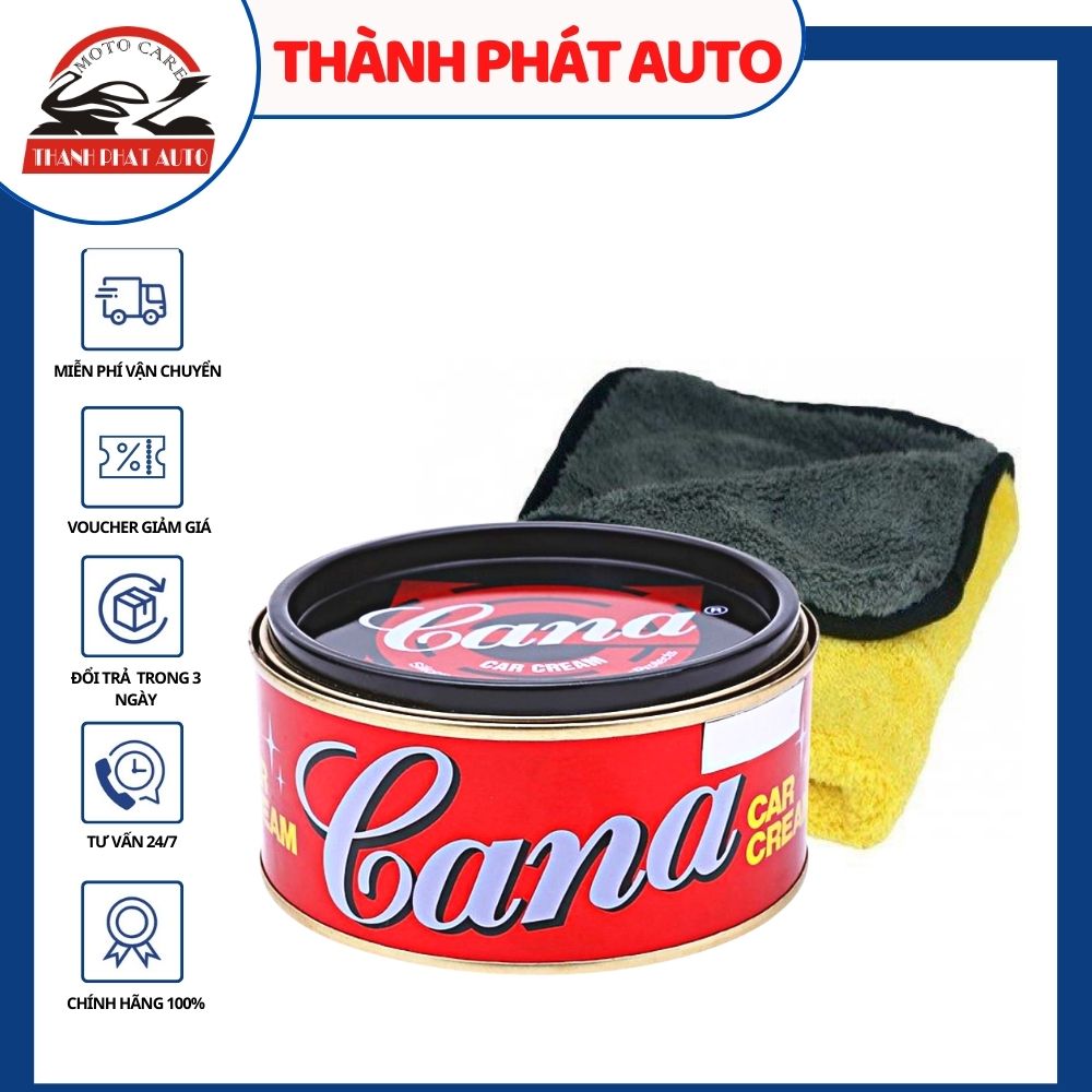Combo kem đánh bóng car cream cana 100g-200g và khăn lau xe microfiber cloth 30x30 cao cấp