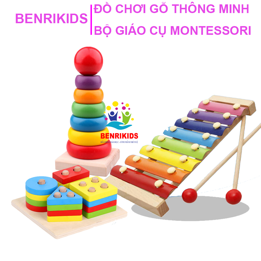 Sét 3 Món Đồ Chơi Gỗ BR03T Đồ Chơi Đàn Xylophone 8 Thanh + Tháp Trụ + Bảng Thả Hình Shapestring Cho Bé Từ 1 Đến 5 Tuổi, Đồ Chơi Phát Triển Tư Duy Trẻ Em