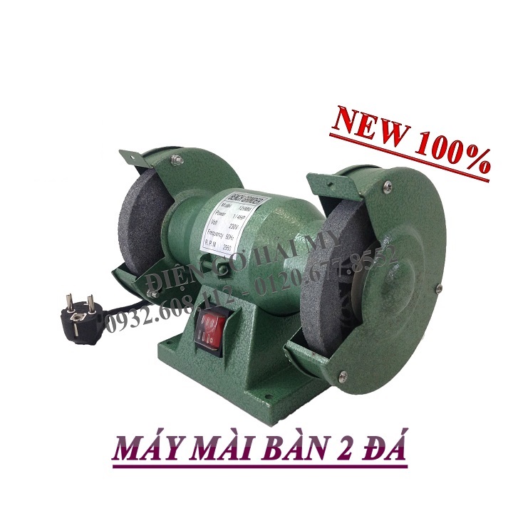 (Sẵn 2 đá mài) Máy mài để bàn 2 Đá 5inch Bench Ginder 125mm, công suất 180w - Máy mài 2 đá, máy mài 2 đá dây đồng dùng mài dao, kéo, mũi khoan, lưỡi cưa ..  - Bảo hành 6 tháng - HẢI MY STORE
