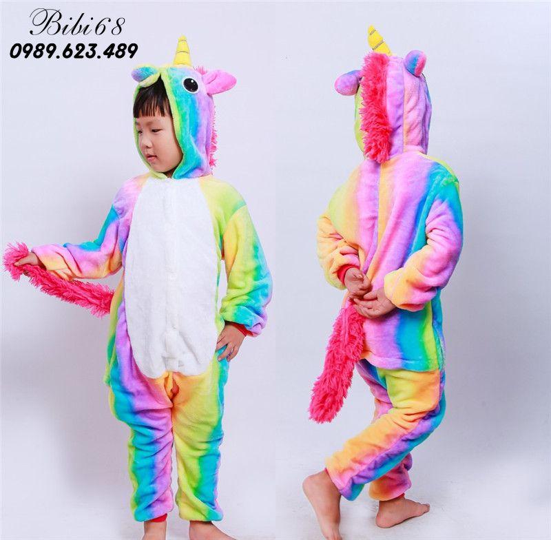 Bộ đồ ngủ hình thú kỳ lân bảy sắc liền thân lông mịn Pijama Động Vật Hoạt Hình cho trẻ em người lớn Cosplay nhiều màu chất liệu đẹp đón giáng sinh HOT độc và lạ decoshop68 1949