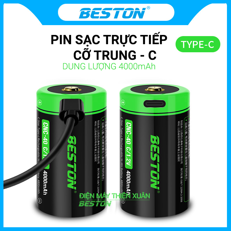 Pin sạc trực tiếp cỡ C Beston 1.2V, 4000mAh. cổng sạc type C, sử dụng cho các thiết bị điện tử và thiết bị gia đình, có tặng kèm dây sạc