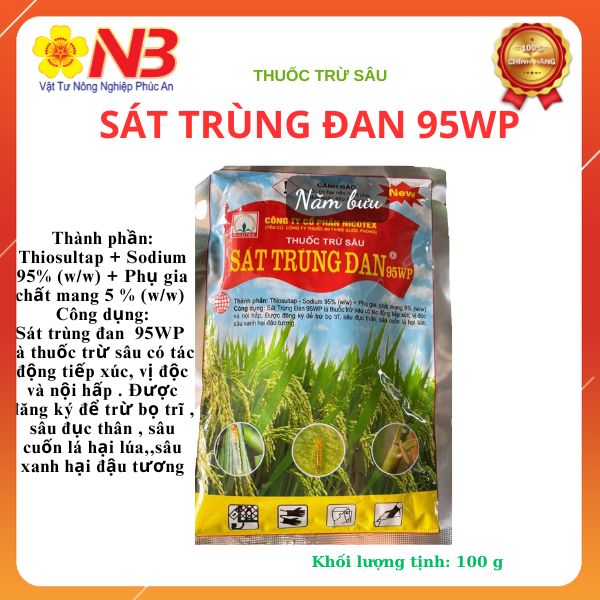 Thuốc trừ sâu SÁT TRÙNG ĐAN 95WP - 100gr (Sattrungdan) - Nicotex-Thiosultap sodium 95%- sâu đục thân