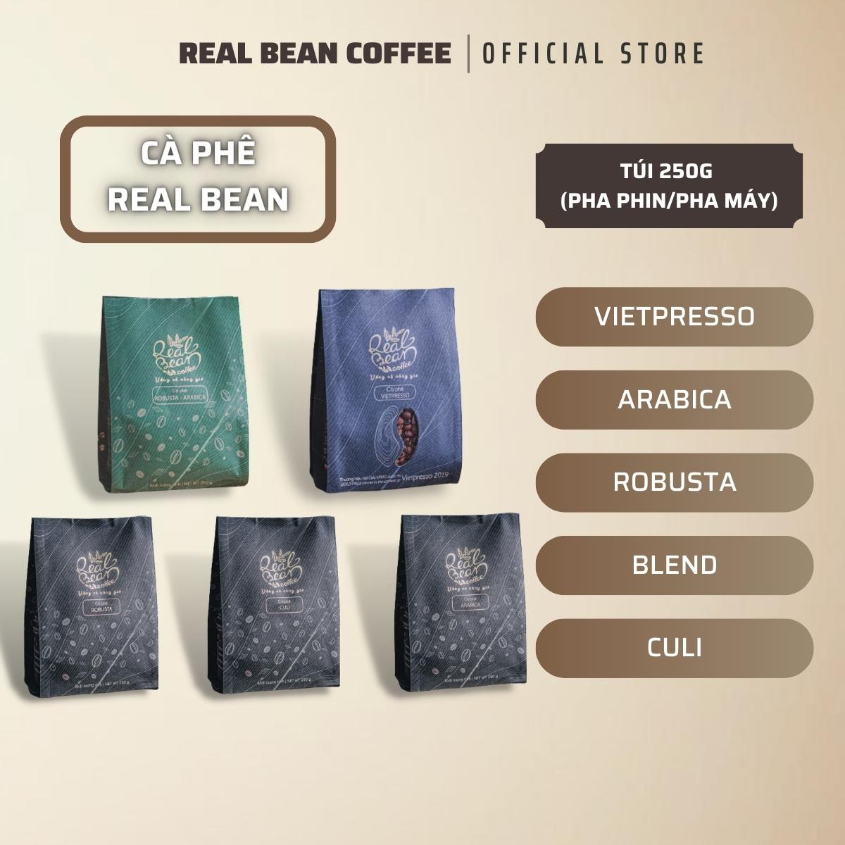 Combo 3 Gói/5 Gói 250g Cà Phê Đặc Sản REAL BEAN COFFEE- Cà phê Rang Xay Cao Cấp - Cà Phê Nguyên Chất Rang Mọc