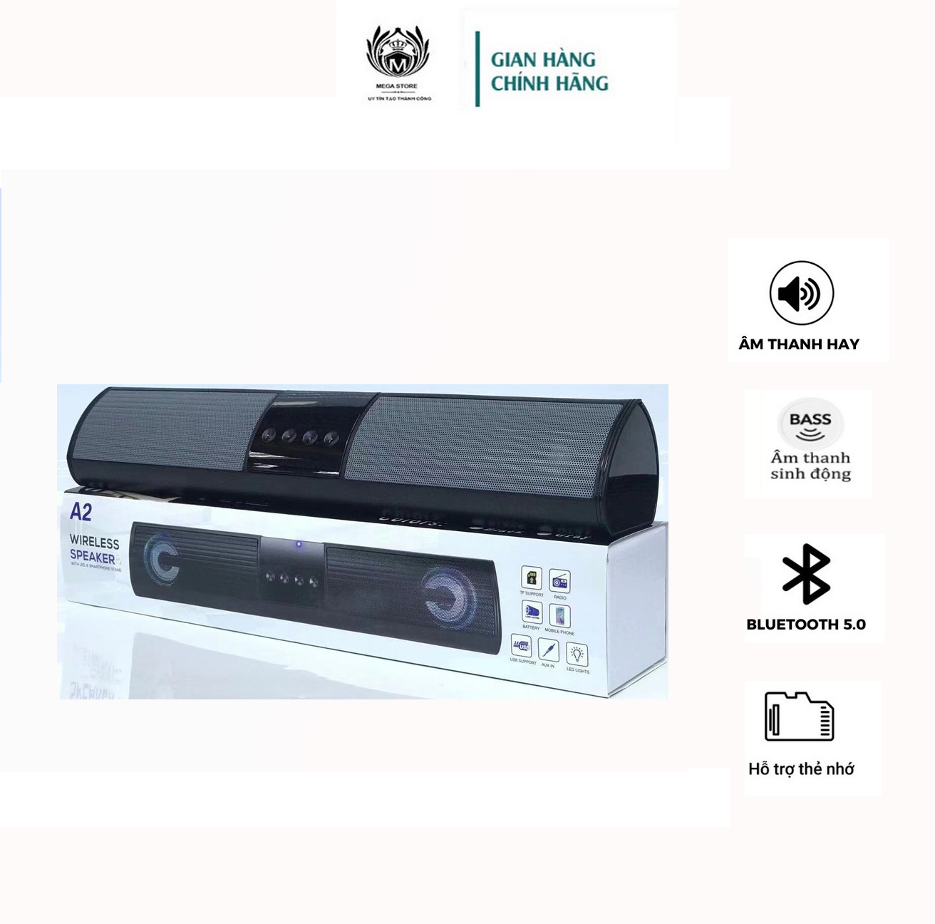 Loa bluetooth speaker a2 dáng dài 2 loa cực đỉnh, kểu dáng sang trọng hỗ trợ thẻ nhớ, đài fm