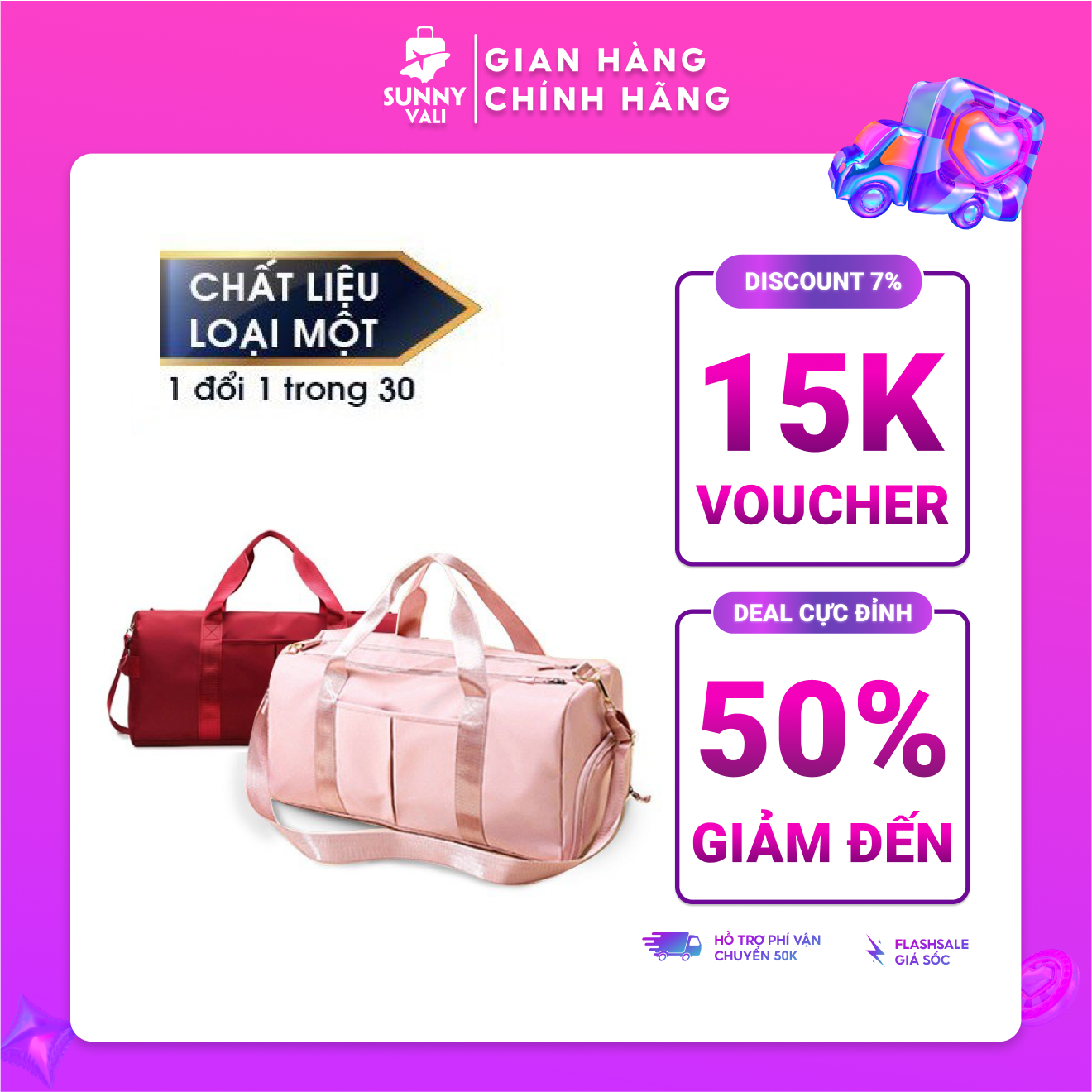 Túi du lịch SUNNY - T03 chống thấm nước, dây kéo vải cao cấp, kích thước (50*25*25)cm, có chia ngăn