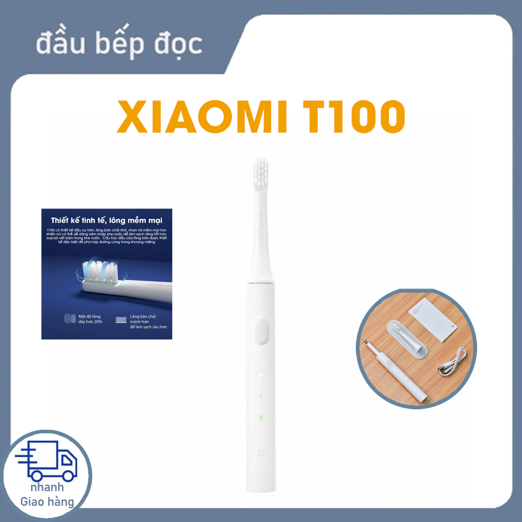Bàn chải đánh răng điện Xiaomi T100, Bàn chải đánh răng tự động siêu âm cho người lớn, chống thấm nước, sạc USB