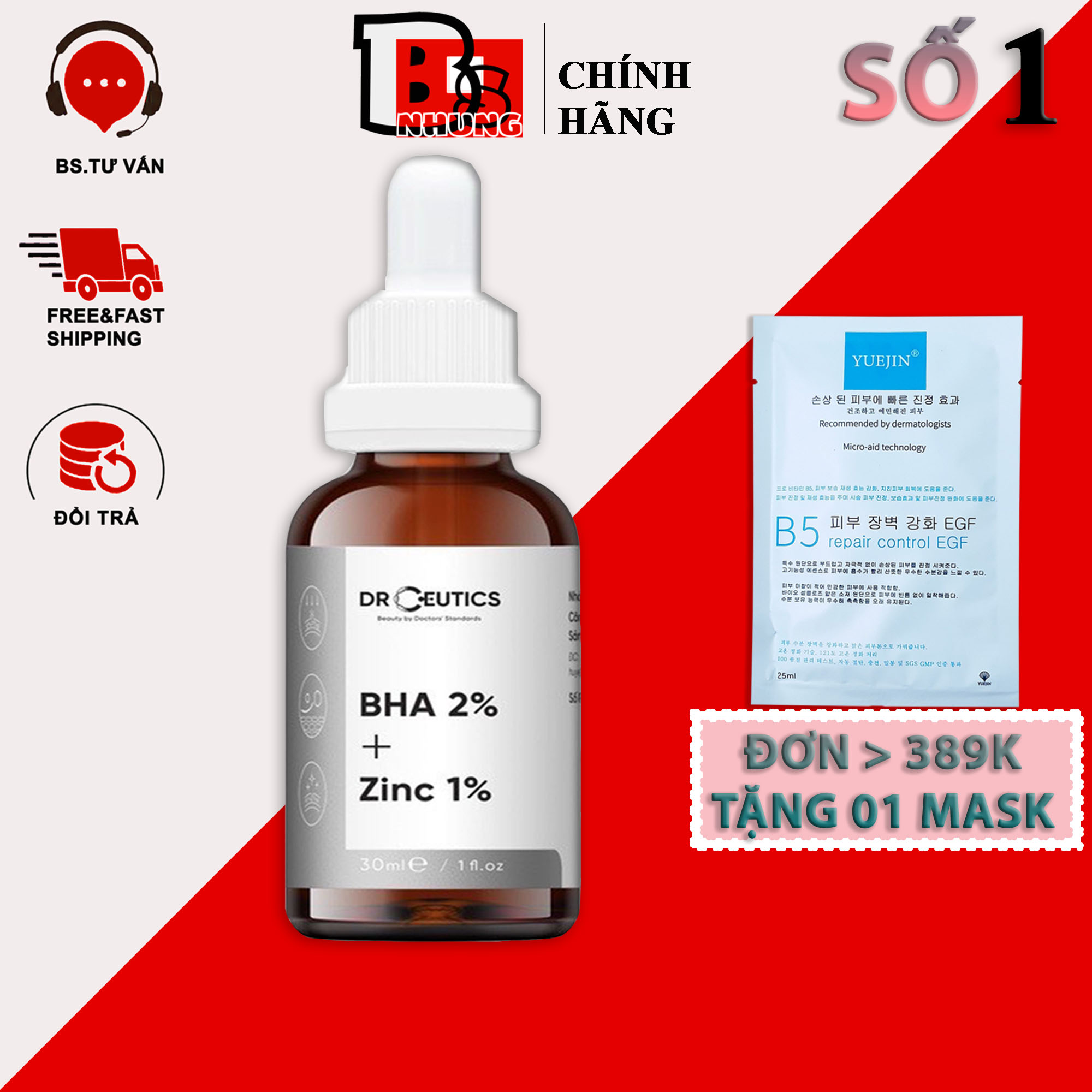 Tinh chất giảm mụn và giảm sưng mụn drceutics chứa bha và zinc