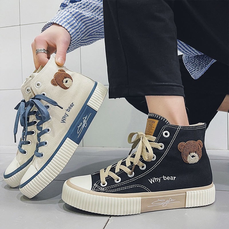 Giày thể thao bata nữ ulzzang cv cổ cao hình gấu full box giày học sinh đế bằng vải canvas