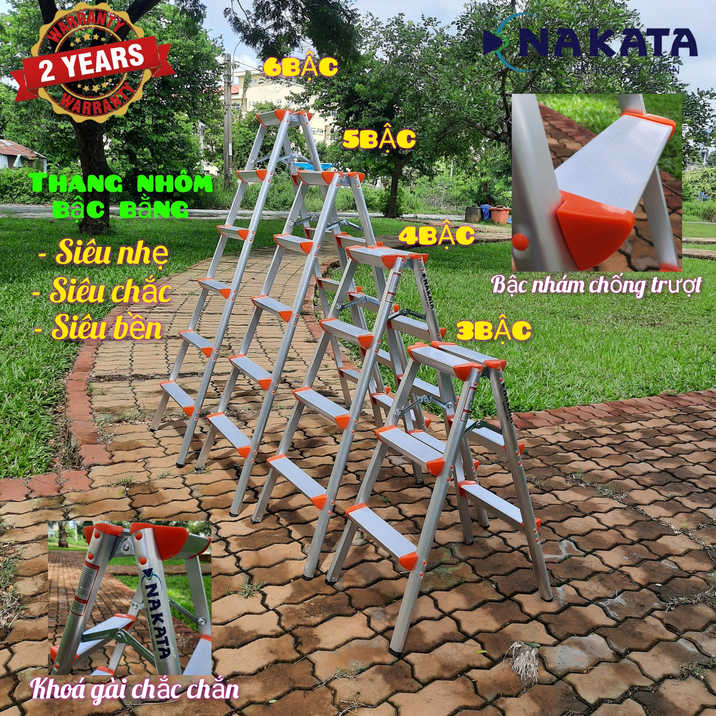 Thang ghế nhôm chữ a bậc bằng nakata 3,4,5,6 bậc