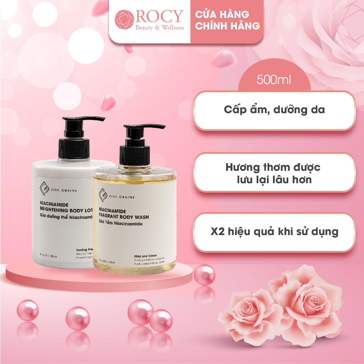 Combo sữa dưỡng thể sữa tắm dưỡng trắng Niacinamide 500ml