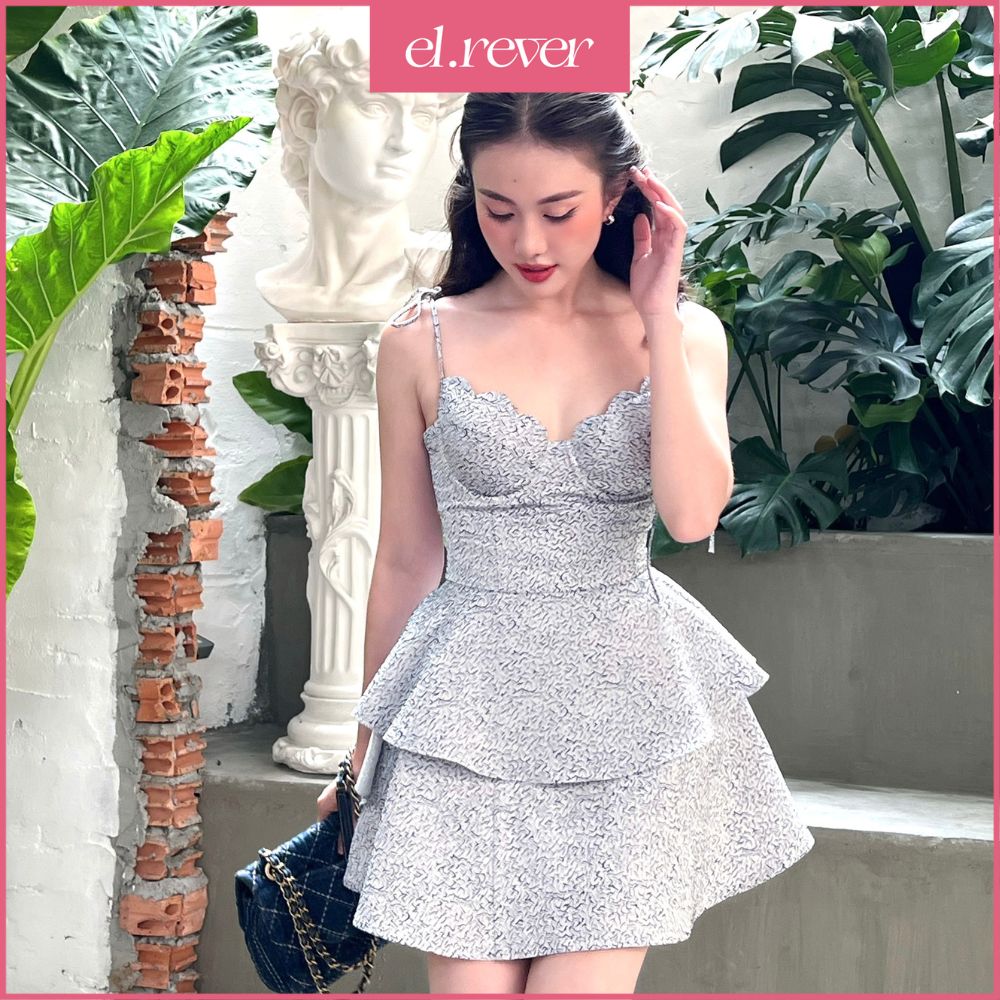 El.rêver - đầm xòe dây tiểu thư cách điệu - màu xám xanh - 0323d32