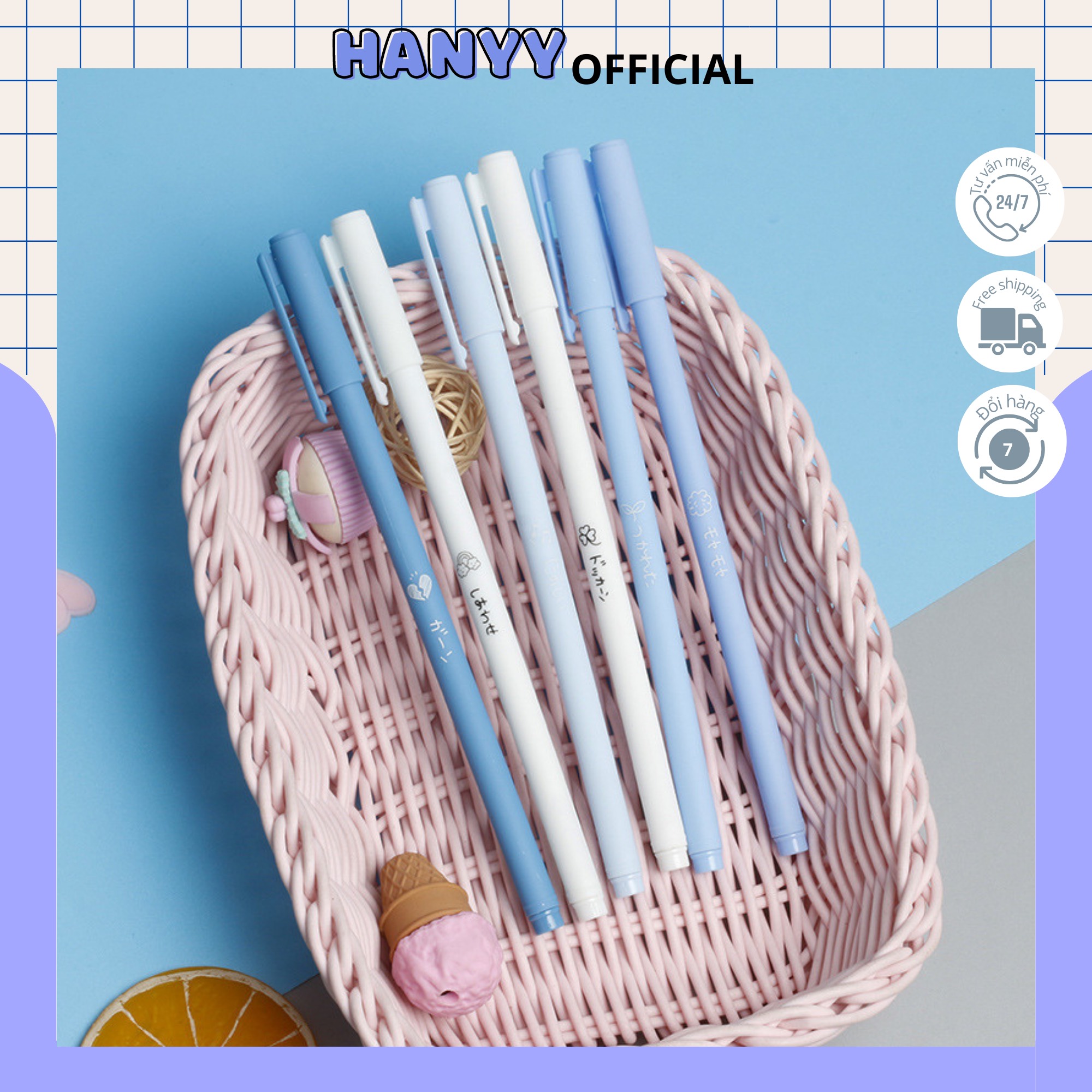 Set 6 bút morandi màu macaron dễ thương - bút mực nước màu đen