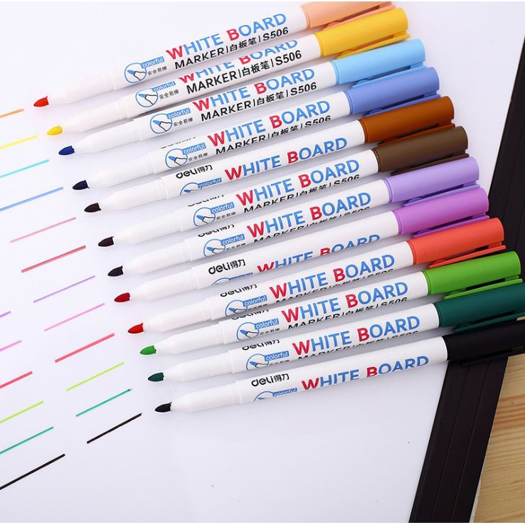 Vỉ 12 bút lông bảng bộ 12 bút lông 12 màu viết bảng deli