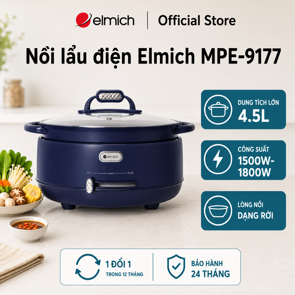 (Chỉ 15-17.07)Nồi lẩu điện Elmich MPE-9177