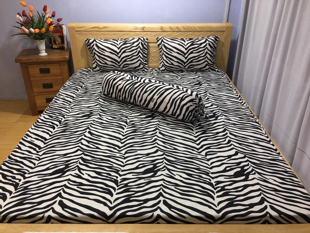 Bộ ga giường - drap thun ngựa vằn mát mịn( 1 ga nệm, 2 vỏ gối nằm, 1 vỏ gối ôm)