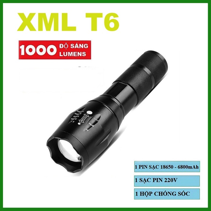 Đèn pin an toàn của mỹ, siêu sáng ... đèn pin siêu sáng cao cấp t6 hợp kim chống nước pin có thể sạc lại full box, chất lượng cao