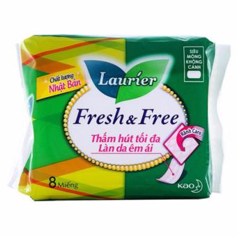 Băng vệ sinh Laurier Fresh&Free thấm hút tối đa (8 miếng có cánh/hộp)  