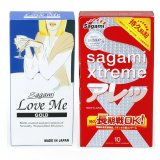 Bộ 2 hộp bao cao su Sagami Love Me Gold 10 bao và Feel Long 10 bao